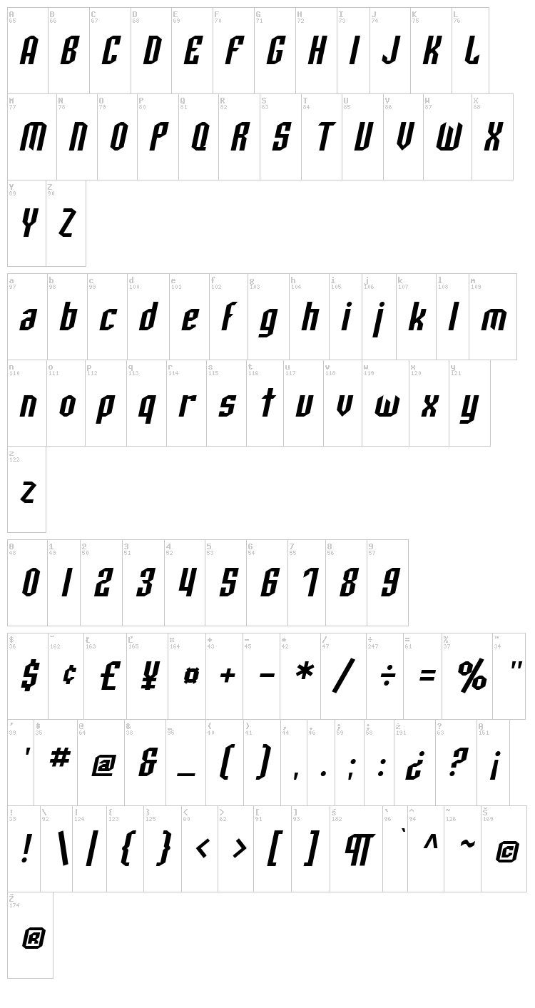 SF Archery Black font map